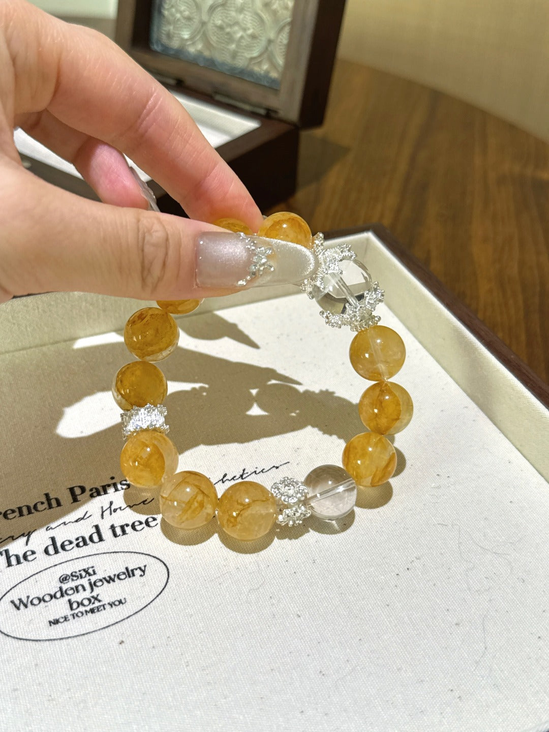 ▫️▪️ Yellow gum flower white crystal bracelet
